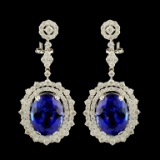 18K Gold 17.46ct Tanzanite & 3.89ctw Diamond Earri