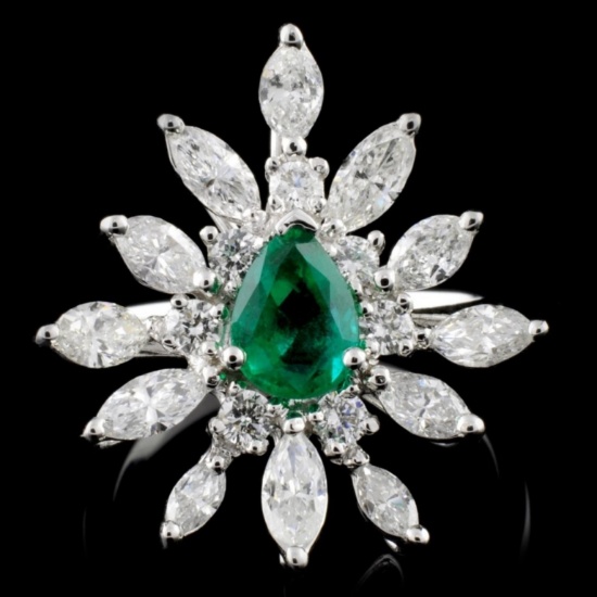 18K White Gold 0.73ct Emerald & 1.51ctw Diamond Ri