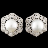 18K Gold 11MM Pearl & 1.85ctw Diamond Earrings