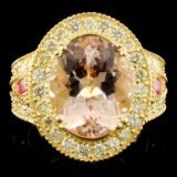 14K Gold 6.16ct Morganite & 1.51ctw Diamond Ring