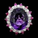 14K Gold 8.00ct Amethyst & 0.70ctw Diamond Ring