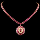 14K Gold 64.20ctw Ruby & 0.76ctw Diamond Necklace