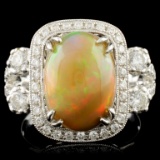 14K Gold 3.18ct Opal & 1.08ctw Diamond Ring