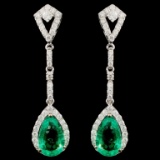 18K Gold 6.25ctw Emerald & 1.15ctw Diamond Earring