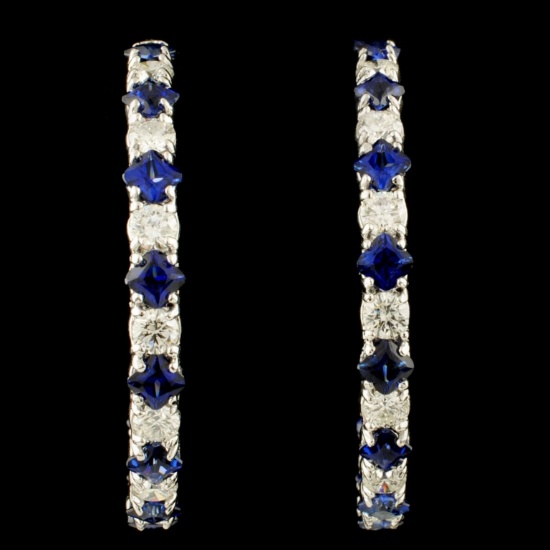 14K Gold 6.14ct Sapphire & 3.21ctw Diamond Earring