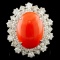 14K Gold 5.47ct Coral & 1.82ctw Diamond Ring