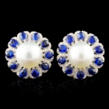 18K Gold 11.00MM Pearl & 0.65ctw Diamond Earrings