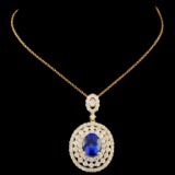 18K Gold 2.68ct Sapphire & 1.86ctw Diamond Pendant