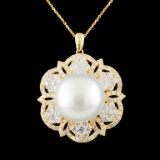 18K Gold 14.00MM Pearl & 2.26ctw Diamond Pendant