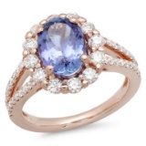 14K Rose Gold 2.50ct Tanzanite & 1.00ct Diamond Ri