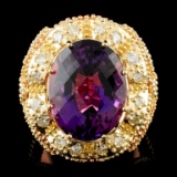 14K Gold 14.11ct Amethyst & 2.00ctw Diamond Ring