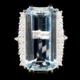 14K Gold 7.47ct Aquamarine & 0.46ctw Diamond Ring