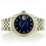 Rolex 36MM SS & 18K DateJust Blue Vignette Diamond