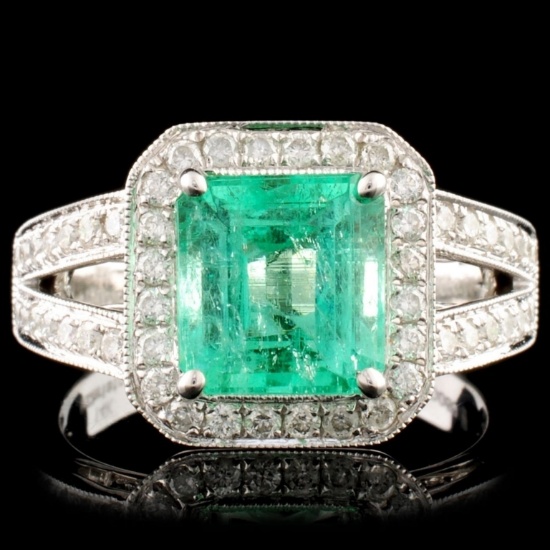 18K Gold 2.10ct Emerald & 0.50ctw Diamond Ring