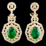 18K Gold 1.98ct Emerald & 1.85ctw Diamond Earrings