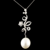 18K Gold 12-16MM Pearl & 0.69ctw Diamond Pendant