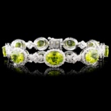 14K Gold 16.40ctw Peridot & 2.75ctw Diamond Bracel