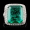 18K W Gold 9.87ct Emerald & 1.33ct Diamond Ring