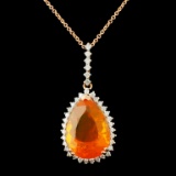 14K Gold 7.55ct Opal & 0.59ctw Diamond Pendant