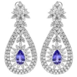 14K Gold 6.00ct Tanzanite & 7.20ct Diamond Earring