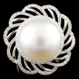 18K Gold 15.00MM Pearl & 1.02ctw Diamond Ring