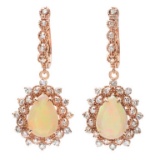 14K Gold 4.50ct Opal & 1.50ct Diamond Earrings