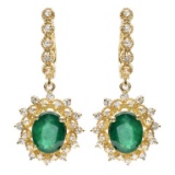 14K Gold 5.00ct Emerald & 1.25ct Diamond Earrings