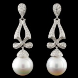 14K Gold South Sea Pearl & 1.18ctw Diamond Earring