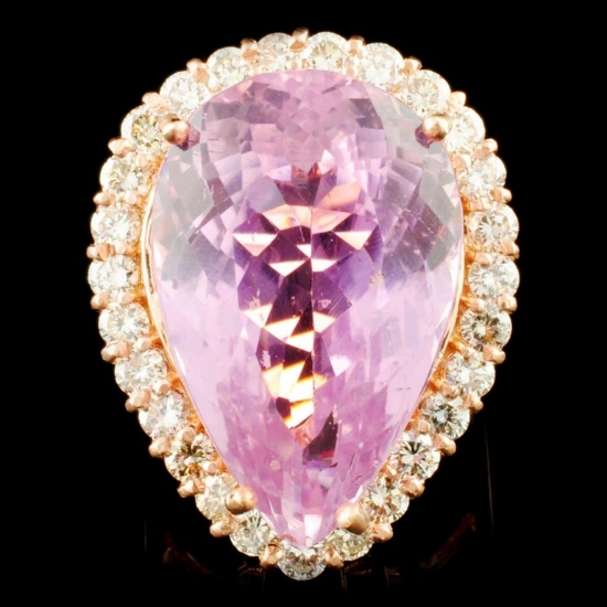 14K Gold 24.85ct Kunzite & 1.61ctw Diamond Ring