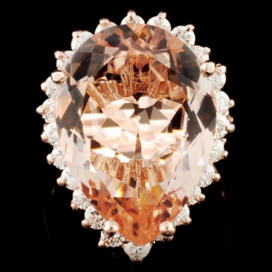 14K Gold 8.50ct Morganite & 0.86ctw Diamond Ring