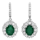 14K Gold 5.00ct Emerald & 3.25ct Diamond Earrings