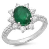 14K Gold 2.50ct Emerald & 1.00ct Diamond Ring
