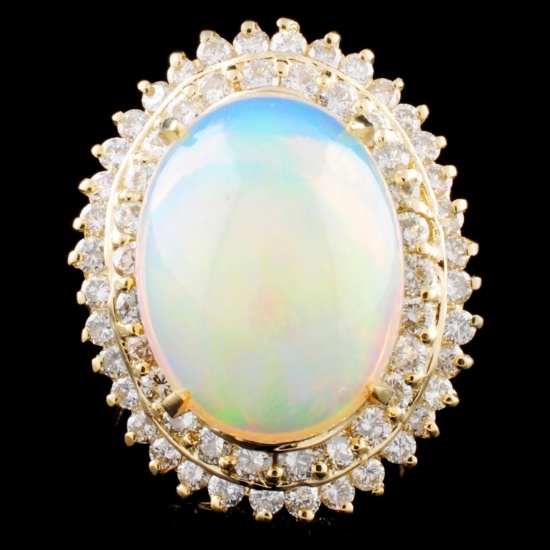 14K Gold 7.54ct Opal & 1.80ctw Diamond Ring