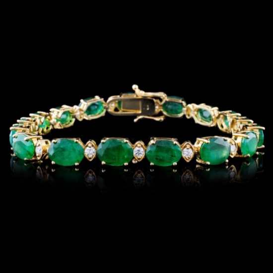 14K Gold 30.00ct Emerald & 1.50ct Diamond Bracelet