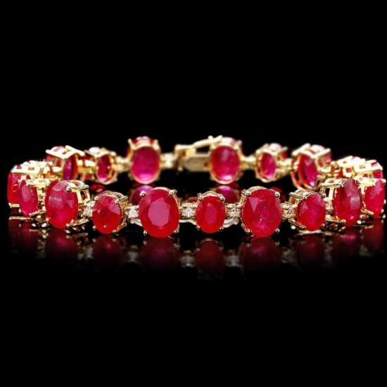 14k Gold 50.00ct Ruby & 1.50ct Diamond Bracelet