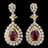 18K Gold 2.02ct Ruby & 2.76ctw Diamond Earrings