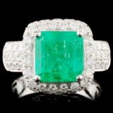 18K Gold 3.07ct Emerald & 2.29ctw Diamond Ring