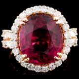 18K Gold 9.73ct Rubellite & 1.39ctw Diamond Ring