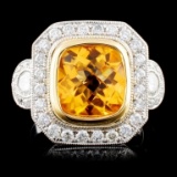 18K TT Gold 2.50ct Citrine & 0.90ctw Diamond Ring