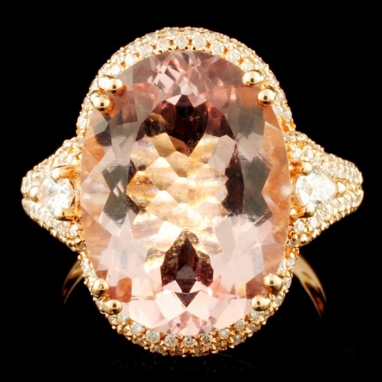 14K Gold 8.34ct Morganite & 0.70ctw Diamond Ring