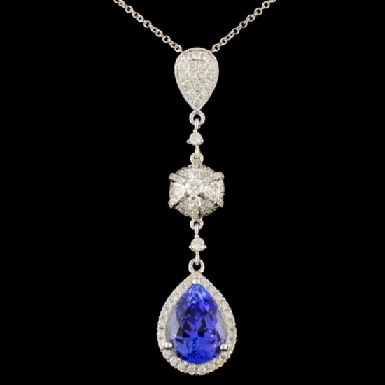 18K Gold 3.51ct Tanzanite & 0.56ctw Diamond Pendan