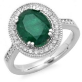 14K Gold 2.50ct Emerald & 0.35ct Diamond Ring