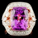 14K Gold 11.25ct Kunzite & 1.90ctw Diamond Ring