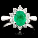 18K Gold 1.01ct Emerald & 0.57ctw Diamond Ring