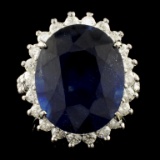 14K Gold 17.15ct Sapphire & 1.25ctw Diamond Ring