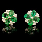 14K Gold 3.00ct Emerlad & 0.40ct Diamond Earrings