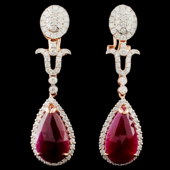 14K Gold 13.31ctw Ruby & 2.23ctw Diamond Earrings