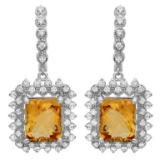 14K Gold 11.50ct Citrine & 2.00ct Diamond Earrings