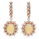 14K Gold 4.00ct Opal & 1.40ct Diamond Earrings