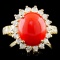 14K Gold 2.50ct Coral & 1.20ctw Diamond Ring